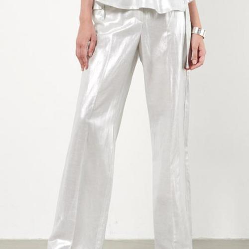 Pantalone a palazzo laminato - colore argento - codice BY06129